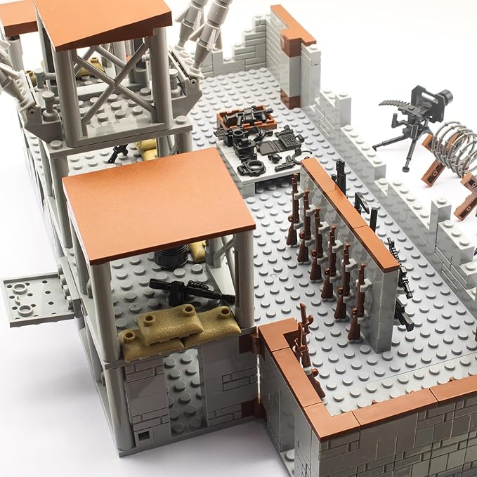 500+ Pcs Military Base Building Brick Sets Include Defence Base Guard Tower for Army Mini Figures Weapon Pack Accessories Kits Toys Guns Weapons Building Block Toy for Kids