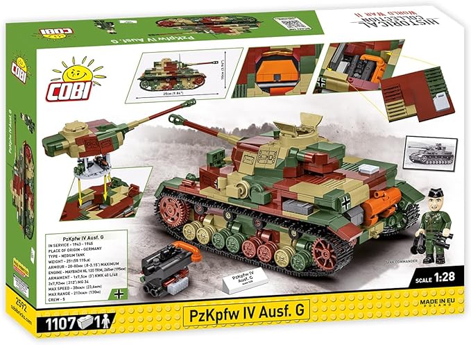 COBI Historical Collection WWII PzKpfw IV Ausf. G Tank Building Set 1107 Pieces