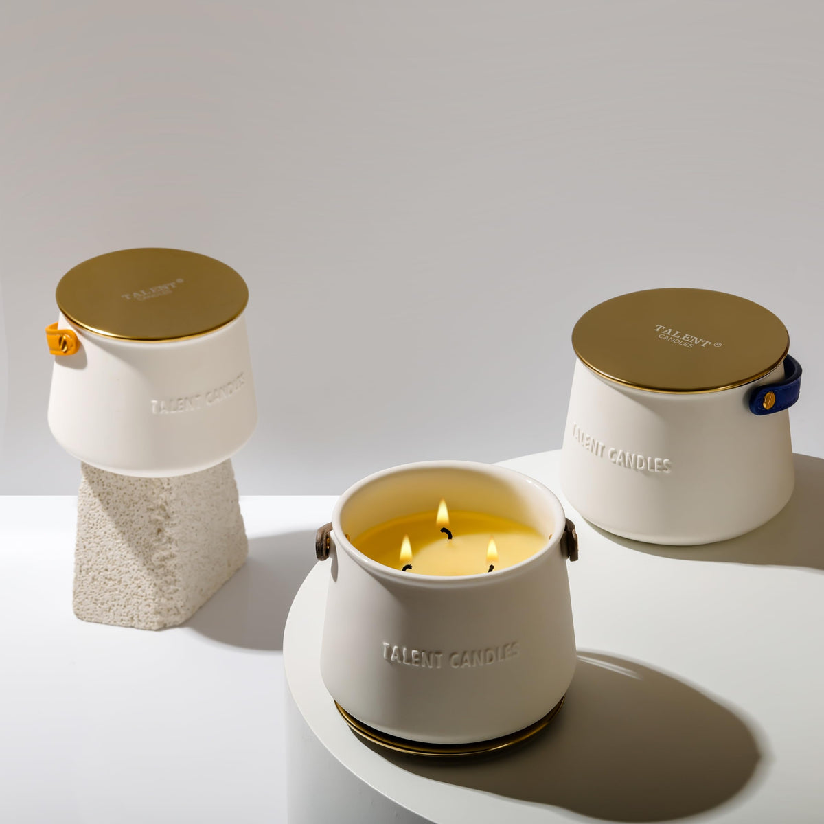 Talent Candles Scented Candles Ceramics Cup Handheld 3 Wicks Natural Soy Wax Candles Gifts for Women & Men (Summer Night)