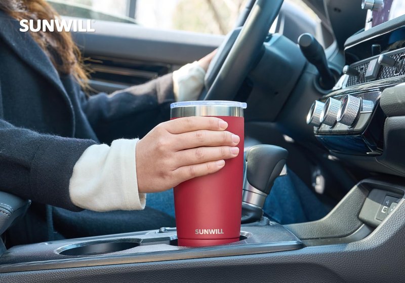 SUNWILL Travel Coffee Tumbler 20 oz, Insulated Mug with Lid, Stainless Steel Cup for Hot and Cold Drinks, Powder Coated Wine Red