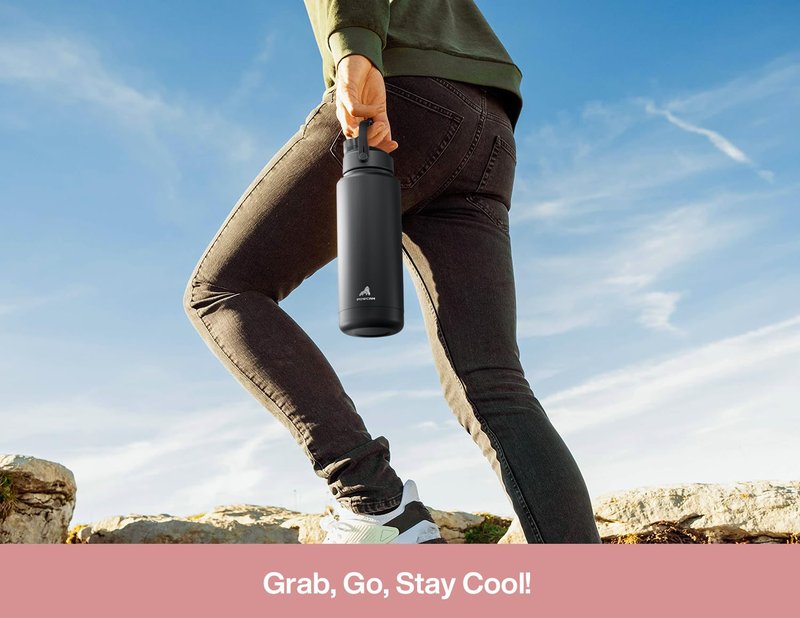POWCAN 32 oz Insulated Water Bottle with 2-in-1 Straw and Spout Lid, Keep Cold 24H, Leak-Proof, BPA-Free, Double Wall Stainless Steel Water Bottle for Sports, Gym, Travel, Gift, School (Bow Crush)