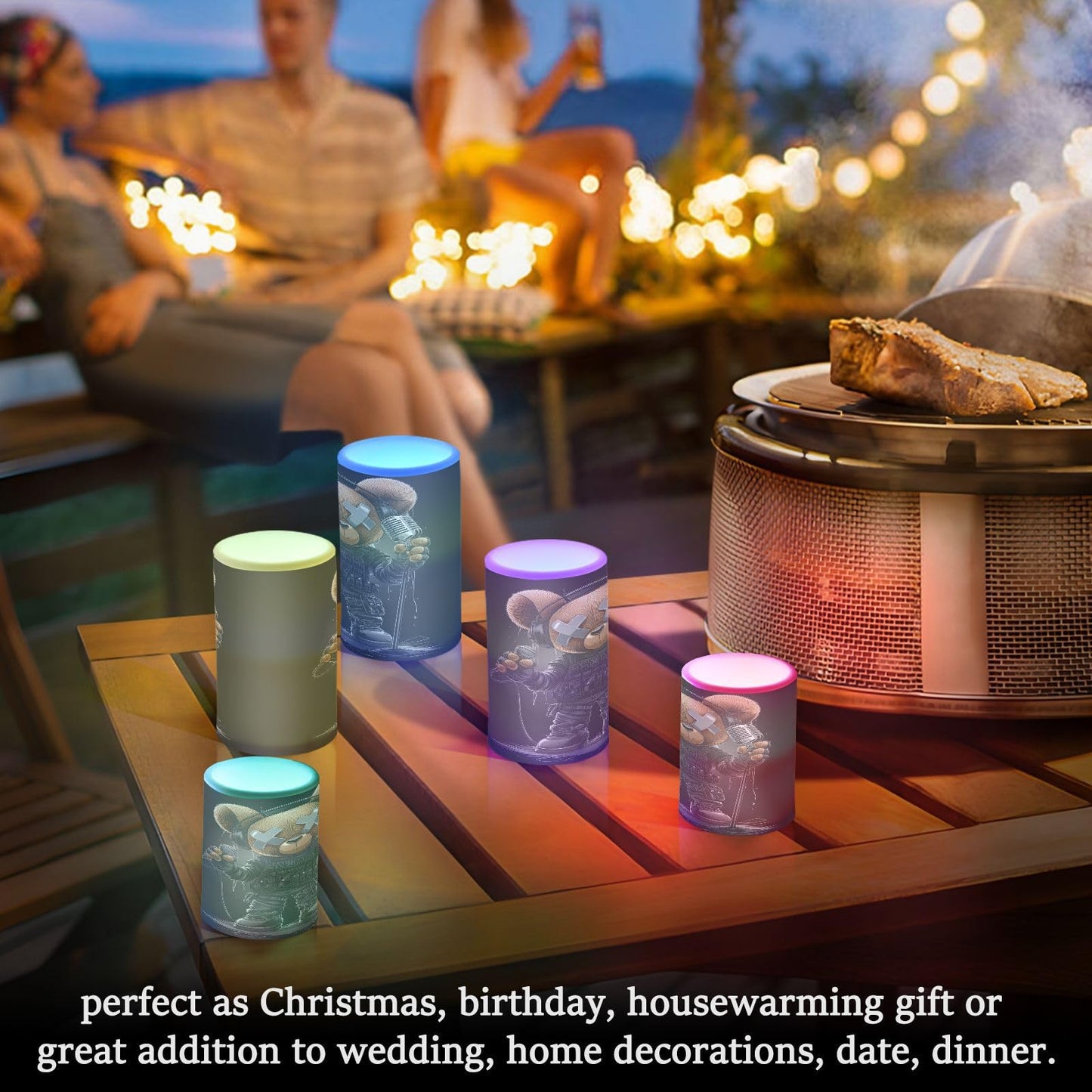 ALAZA Flameless Candles with Remote Timer,Microphone Bear Battery Operated Candles Set of 2 LED Tea Lights Flickering Pillar Votive Candles for Indoor Outdoor Decor