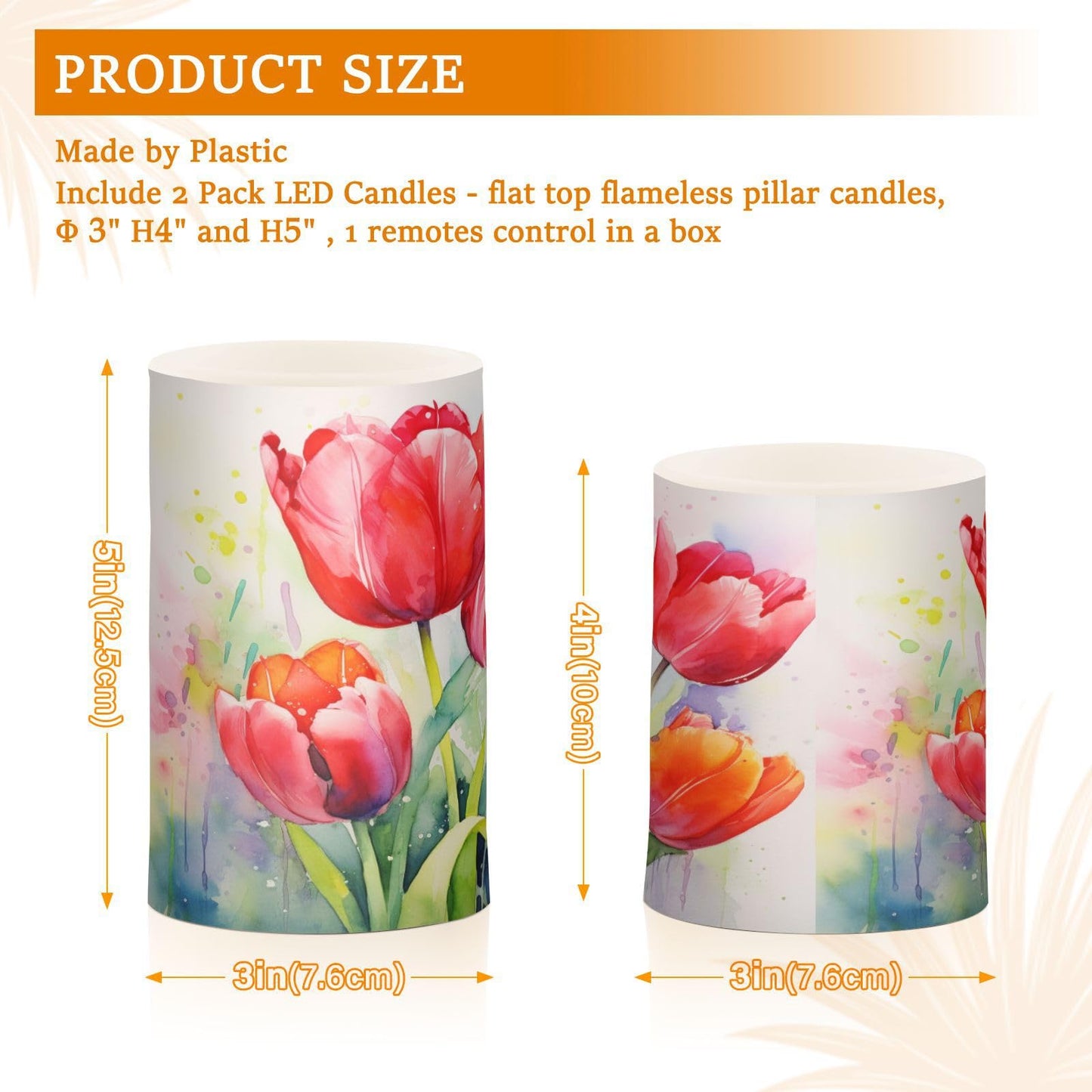 ALAZA Red Tulip Spring Flameless Candles, LED Pillar Candles with Remote Timer, Battery Operated Candles Set of 2
