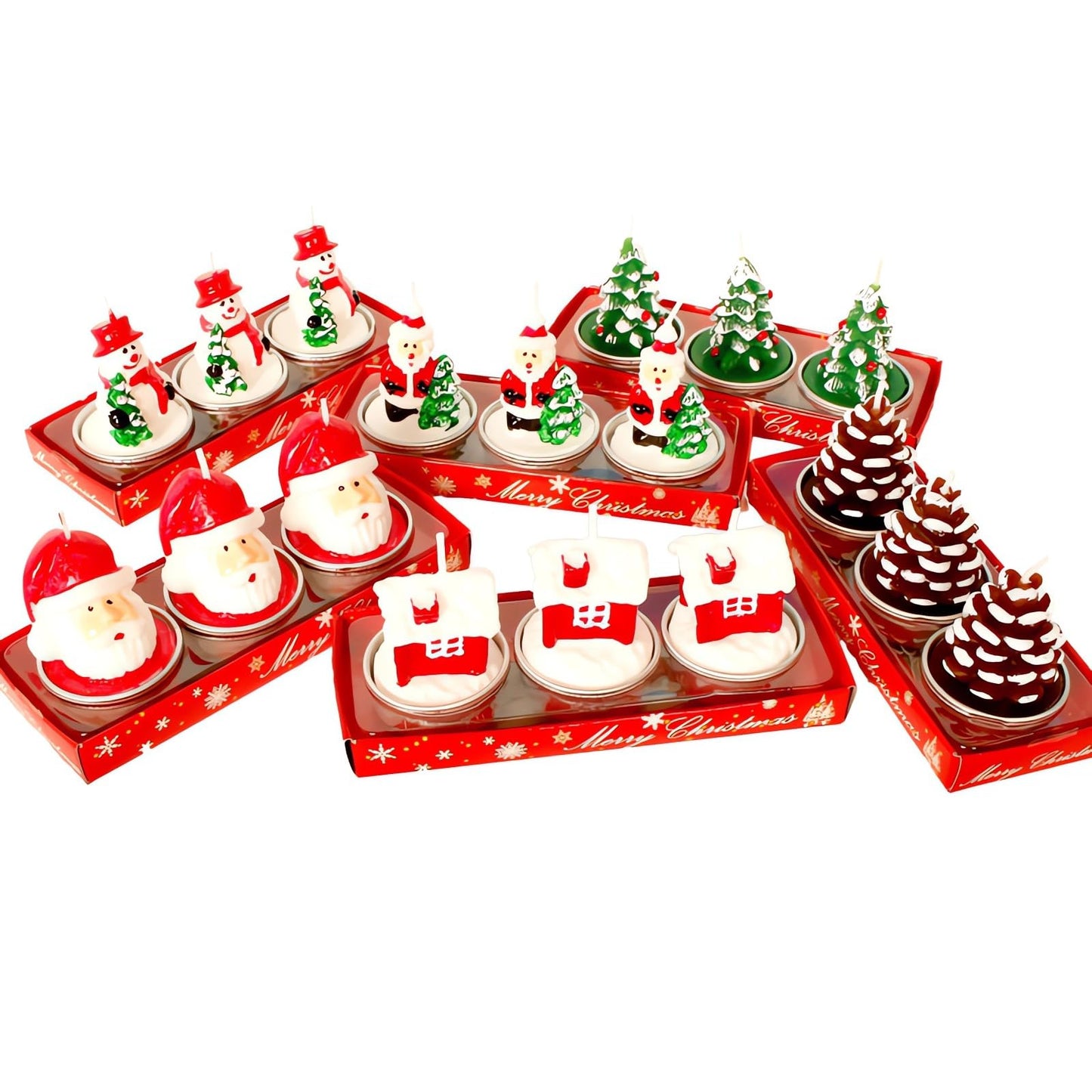 3 Pieces Tealight Candles Handmade Delicate Santa Hat Claus Christmas Tree Candle Wax Snowman Elk Pinecone House Candles for Party Wedding Spa HomeChristmas Decoration