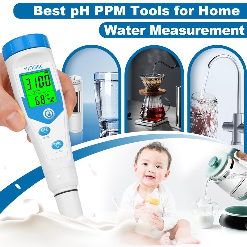 YINMIK pH Meter, Salt Tester Pool, Electronic pH Meter for Hydroponic,pH TDS EC for Water, 5 in 1 EC Temp Salt TDS pH Tester for Saltwater Pool,Hot Tubs,Home Brewing,Aquarium, Hydroponics