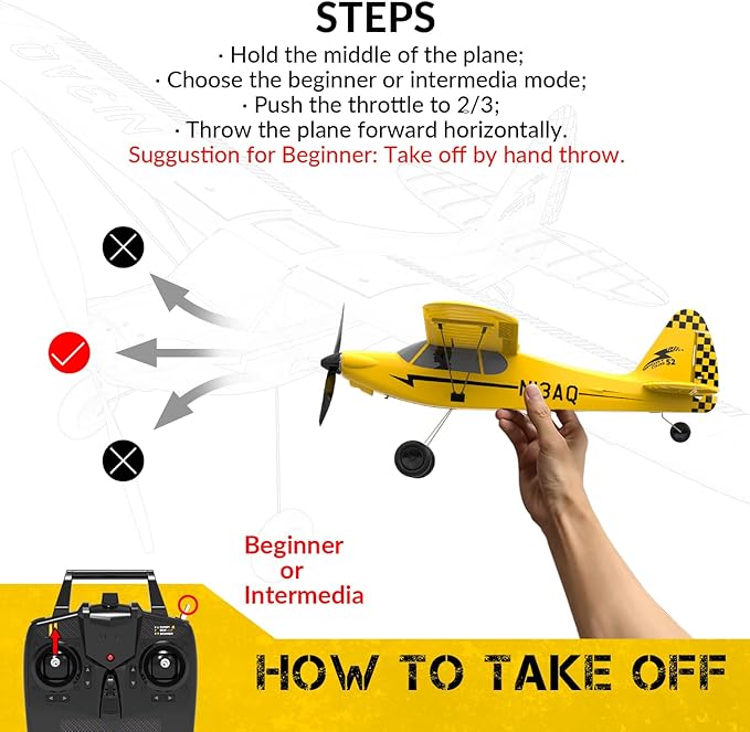 volantexrc RC Plane Trainer Sport Cub 3CH Remote Control Airplane with Prop Saver 6-Axis Gyro Stabilizer & 3 Modes to Fly Radio Controlled Aircraft RTF for Beginners and Adults (400mmYellow)
