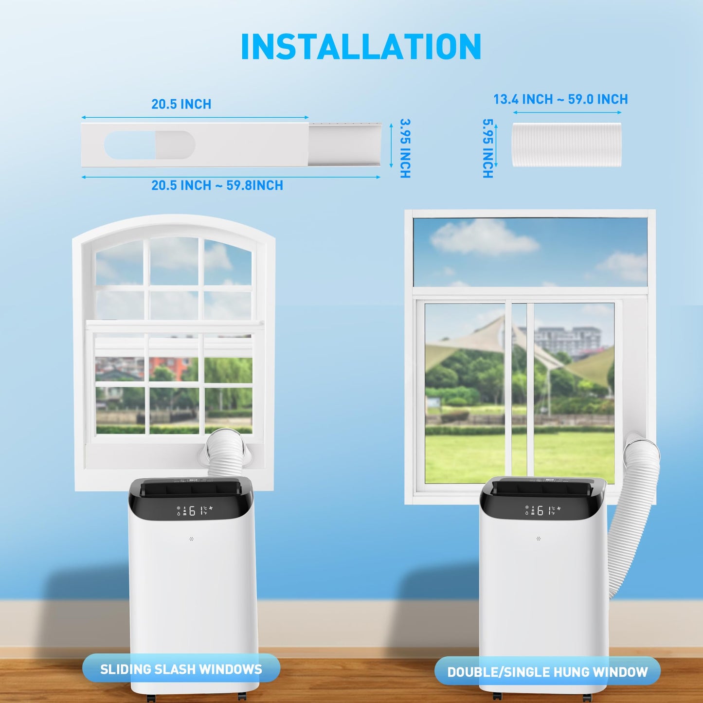 14,000 BTU Portable Air Conditioner Cools Up to 700 Sq.Ft, 3-IN-1 Energy Efficient Portable AC Unit with Remote Control & Installation Kits for Large Room, Campervan, Office, Temporary Space