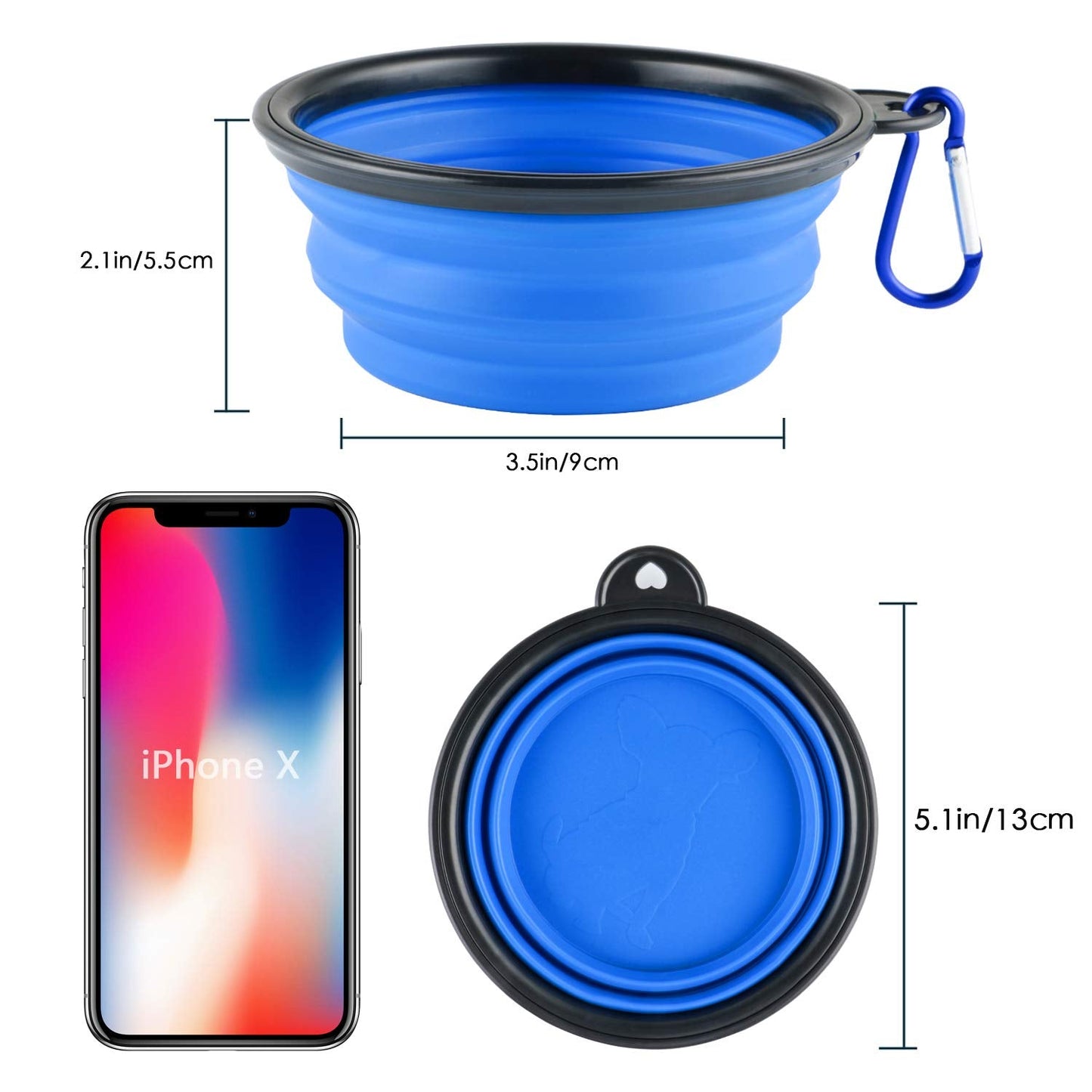 MXZONE 3 Collapsible Silicone Dog Bowl, Foldable Expandable Cup Dish for Small Pet Cat Food Water Feeding Portable Travel Bowl, Pet ID-Tag