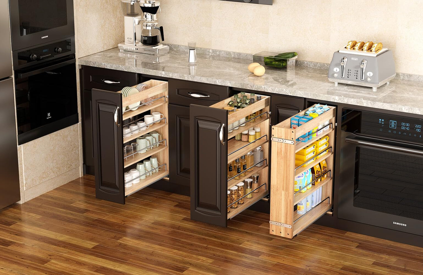 OCG 4-Tier Pull Out Kitchen Cabinet Spice Rack Holder Shelves (5" W x 22" D), spice organization for cabinet Storage Organization, pull out spice racks for inside cabinets