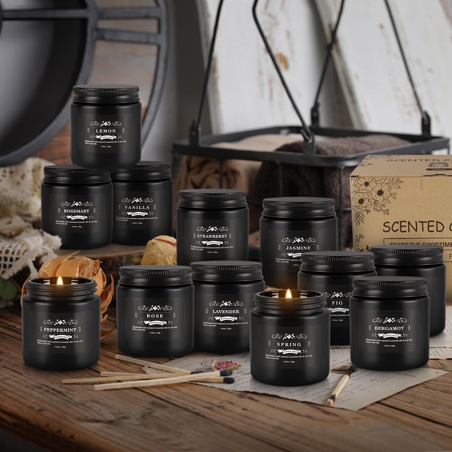 YOROXRG Scented Candles Gifts Set 12 Pack Soy Wax Travel Tin Jar Candles for Home 3.05 OZ for Mom for Christmas, Birthday, Thanksgiving, Mother's Day,Father'Day(Black)