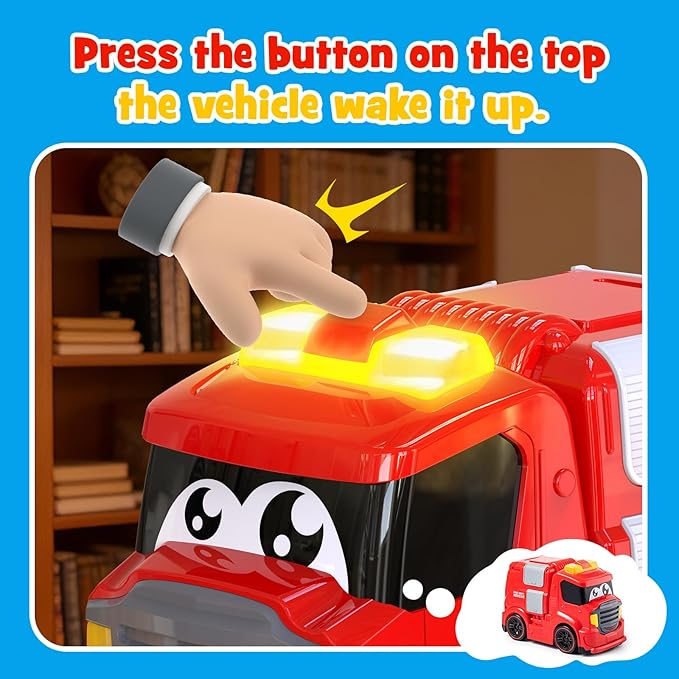 Remote Control Car for Toddlers 1-3 Fire Truck Toy for Ages 2-4 Lights & Sounds Emergency Cars Preschoolers Fire Engine for Boys & Girls
