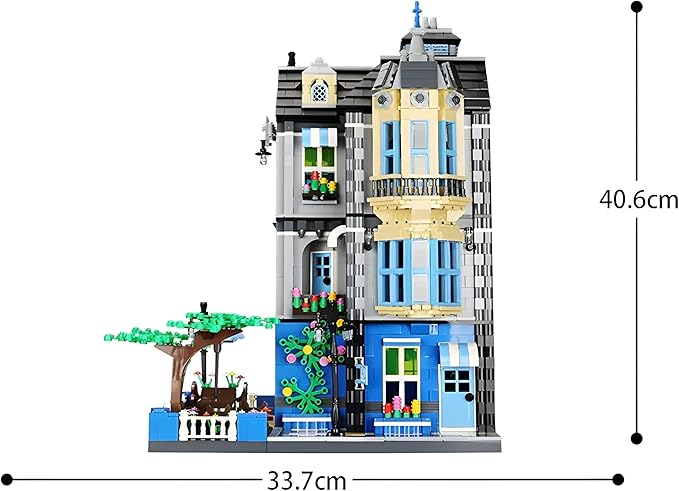General Jim's 3-Story Victorian Townhouse & Garden Coffee Shop 2313-Piece Blue & Yellow Modular Building Blocks Set - MOC City Buildings - Great Gift for Brick Building Enthusiasts