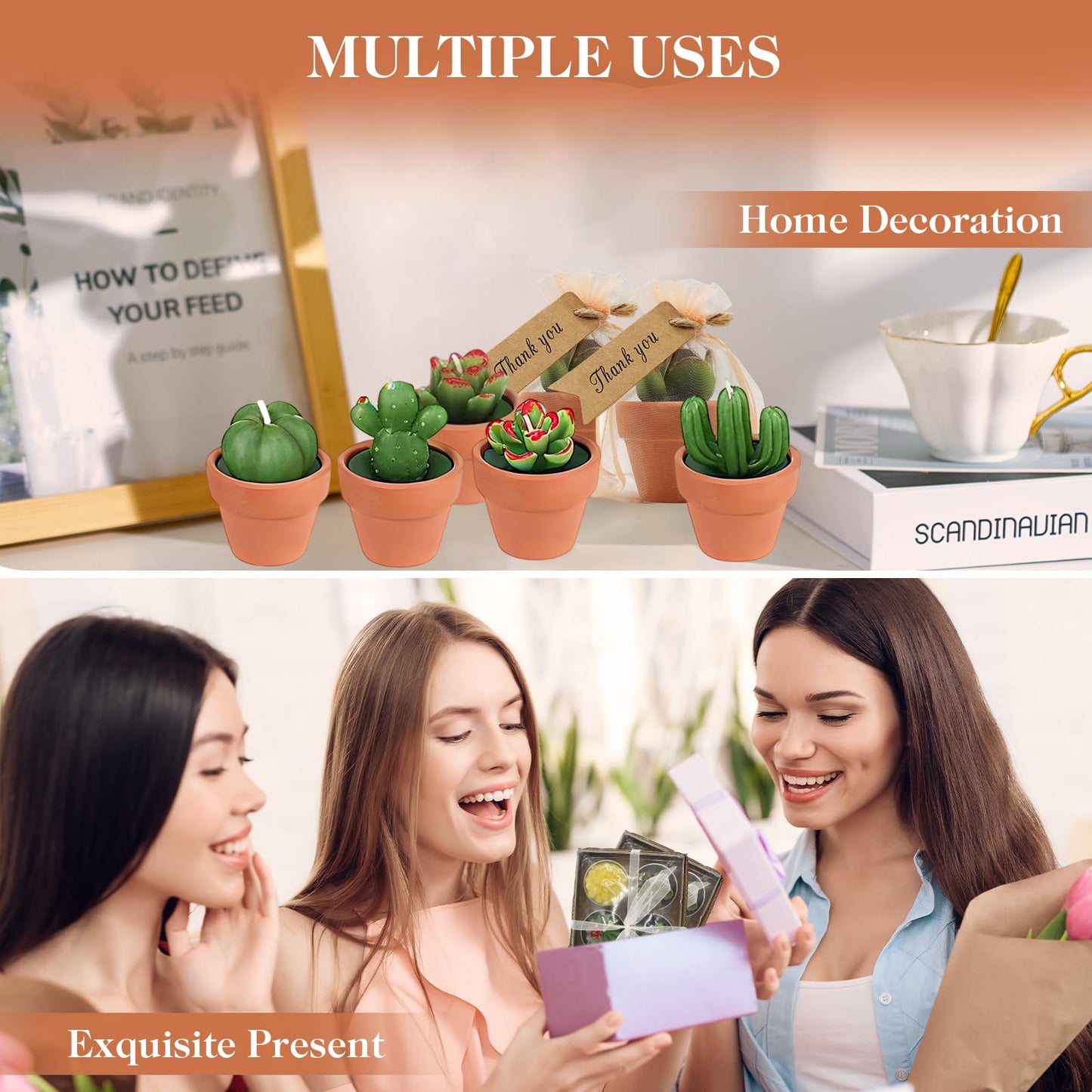 AZEAM 24 Pcs Succulent Candles Party Favors, Bulk Cactus Table Decor with Mini Terracotta Holders, Tiny Handmade Plant Tealights Candle Decoration for Shower Bridal Game Wedding Home Birthday