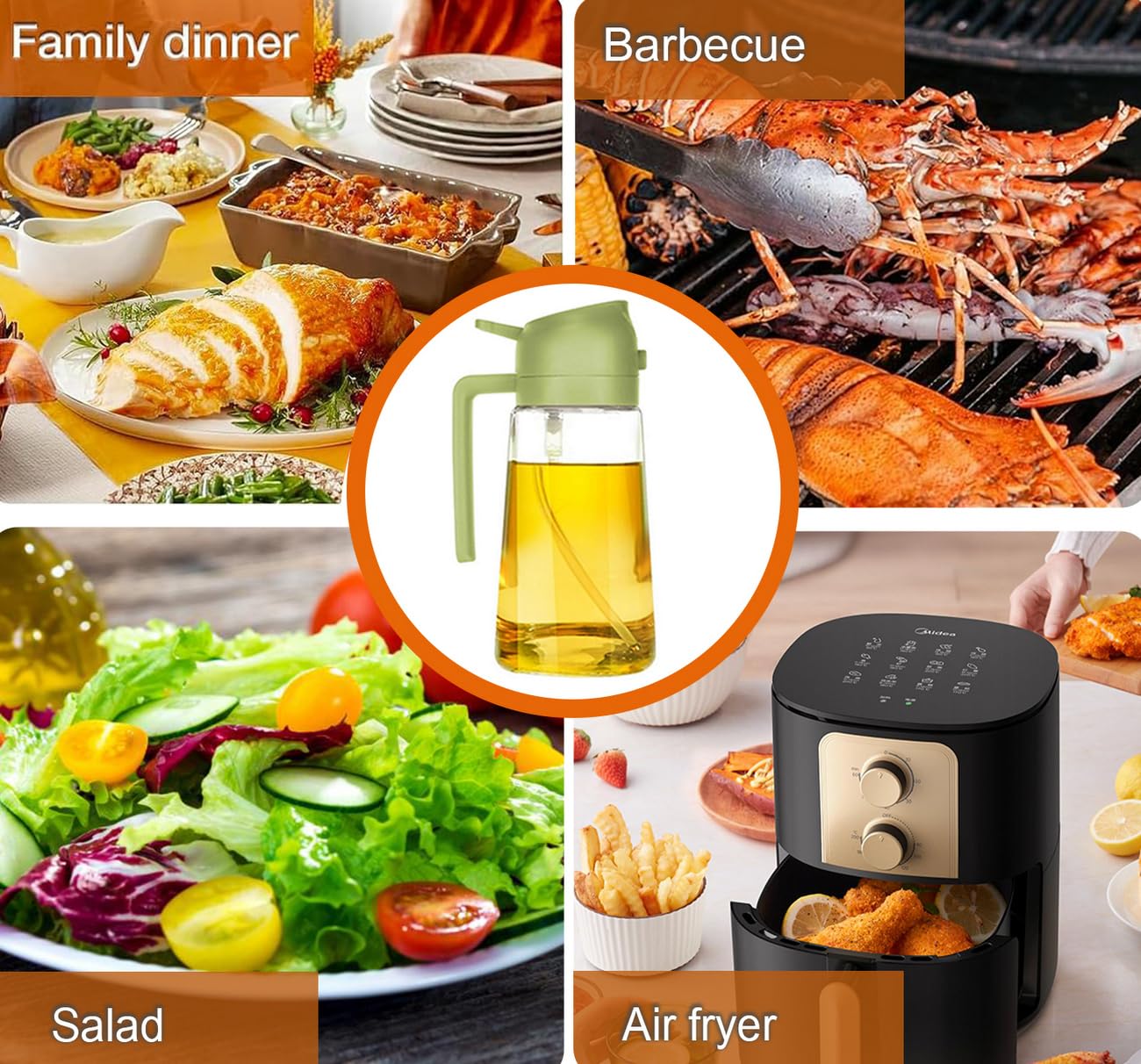 Aukomer Oil Dispenser Bottle Glass Olive Oil Sprayer 2 Pcs: 2 in 1 Olive Oil Dispenser Bottle, Premium Oil Sprayer for Cooking, Glass Oil Spray Bottle for Air Fryer Salad BBQ Baking-470ml