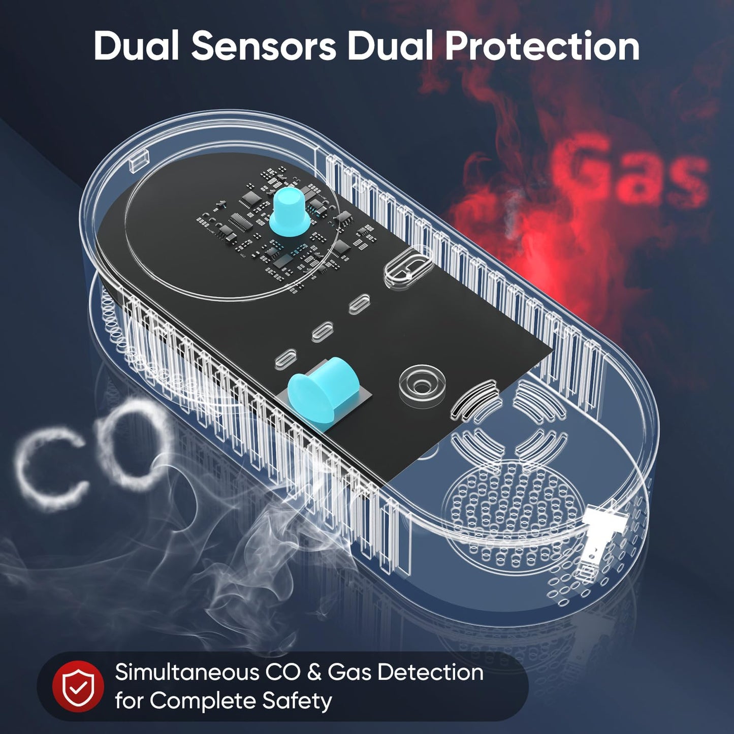 4-in-1 Upgraded Natural Gas Leak Detector and Carbon Monoxide Detectors, Dual Sensor Gas Leak Detector & Carbon Monoxide Detectors Plug in (Temperature & Humidity) for Home, RV (Black)