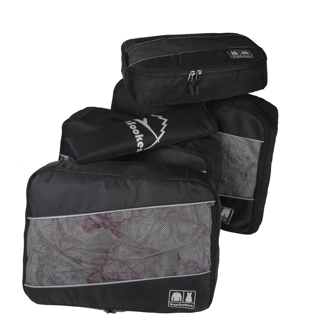 Hopsooken 5 Set Packing Cubes for Travel Large Suitcase Luggage Organizer Bags Travel Accessories Vacation 4 Cubes 1 Laundry Pouch Bag (Black)