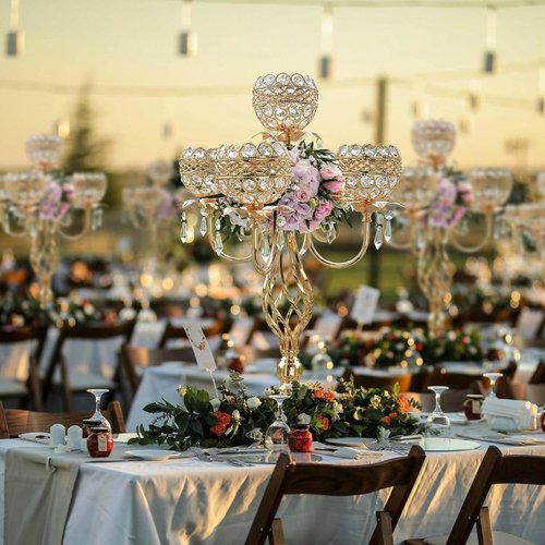 Elegant 5-Arm Candelabra | Crystal Pendant Centerpiece - 23.6 Inch Tall for Weddings & Home Decor