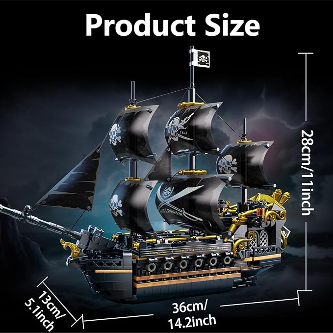 Flubecrux Pirate Ship Building Set Black Pearl Ship Model Kits for Home Office Decor Collectible Pirate Ship Sailboat Toys for Adults Boys Kids 8-12 Christmas Birthday Gift (801Pcs)