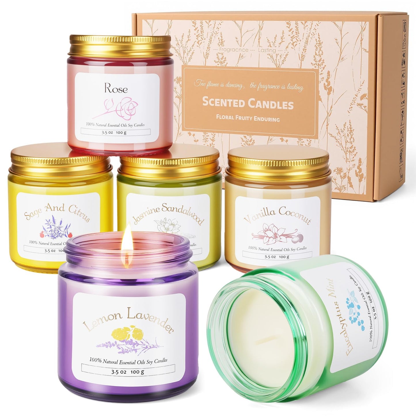 6 Pack Candles for Home Scented | Aromatherapy Candles Gift for Women,Soy Wax Long Lasting Jar Candles Gift Set for Women Christmas,Birthday,Mother's Day,Anniversary Present