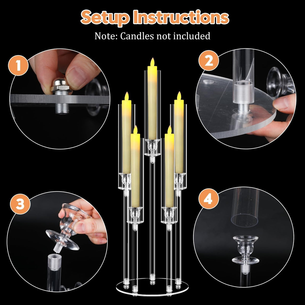 5 Arms Acrylic Candelabra Centerpieces for Tables, Clear Candle Holder for Halloween Christmas Wedding Party Decor, 27" Tall Candlestick Holders with Lampshade, Fits LED Candle(1pcs)