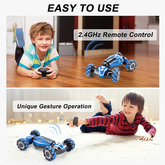 Gesture Sensing RC Stunt Car 2.4GHz 4WD Remote Control Gesture Sensor Toy CarsDrift Remote Control Car with 360° Flips Lights & Music for Boys Girls Ages 5-12