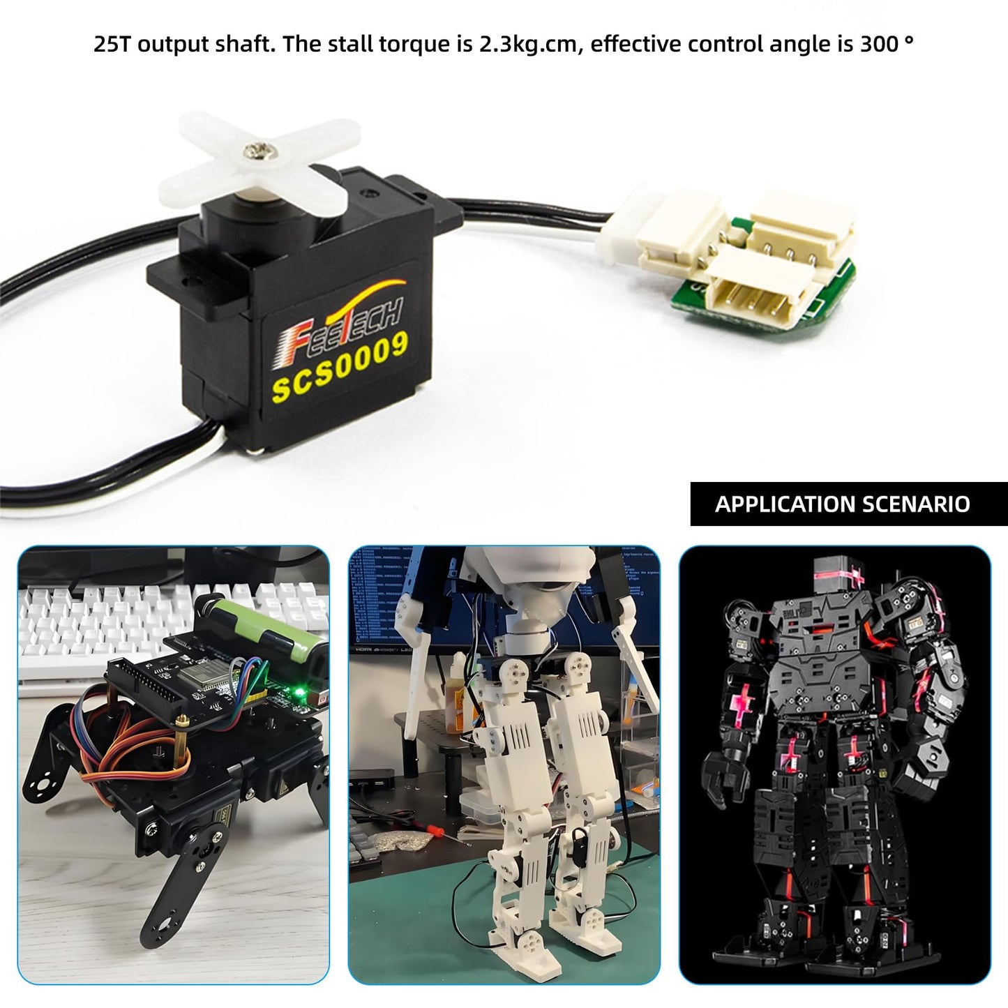 RCmall SCS0009 Serial Bus Servo Kit SCS0009 2.3KG Micro Servo Metal Gear w/300° Encoder TTL/RS485 for Robot Arm, RC Helicopter, Arduino, STEAM (4 Servos+1signal Conversion Board)