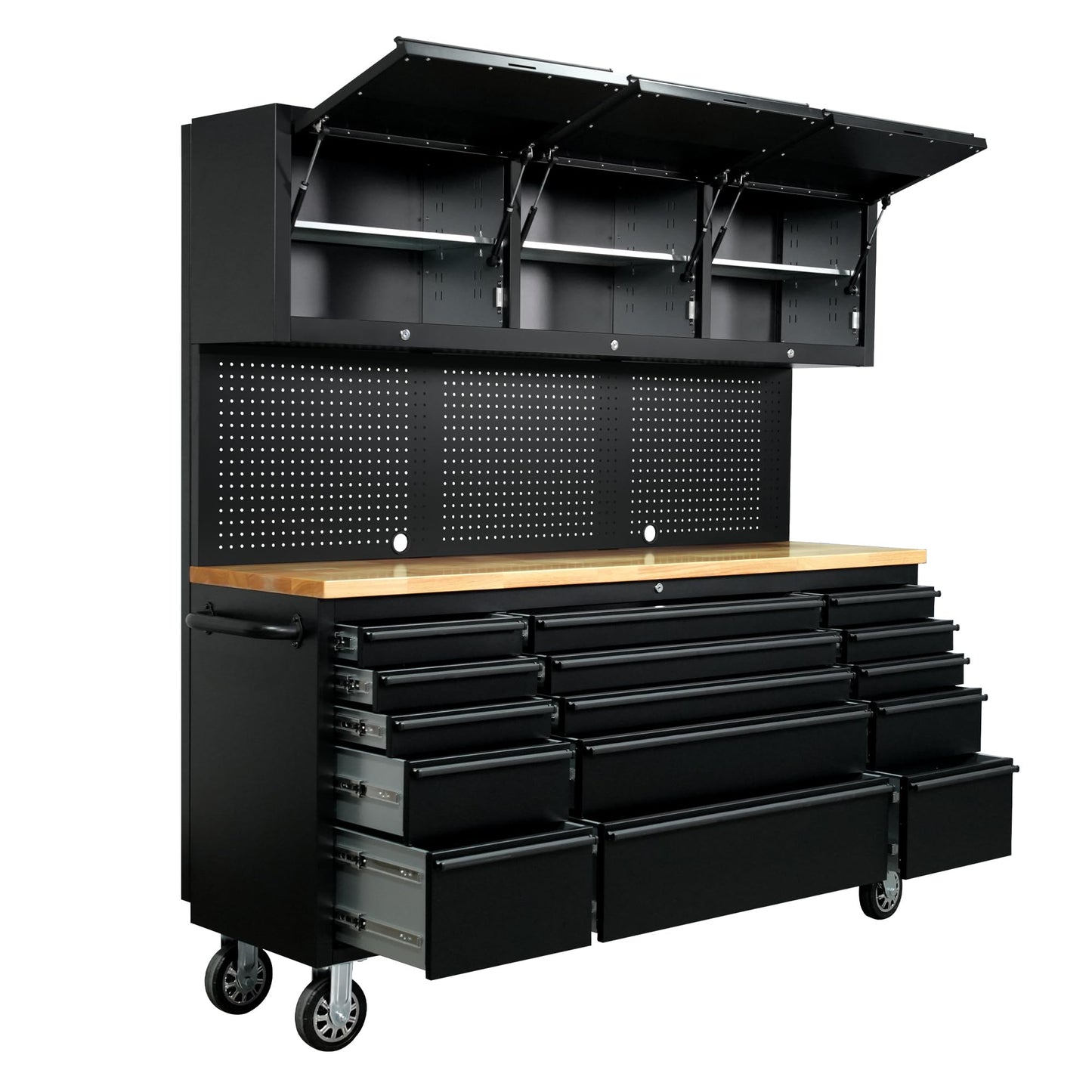 CT Copper Tailor 72-inch Tool Chest Cabinet Rolling Garage Workbench with 15 Storage Drawers and Wheels, 3 Upper Cabinet, Pegboard, Steel Large Tool Box,Matte Black