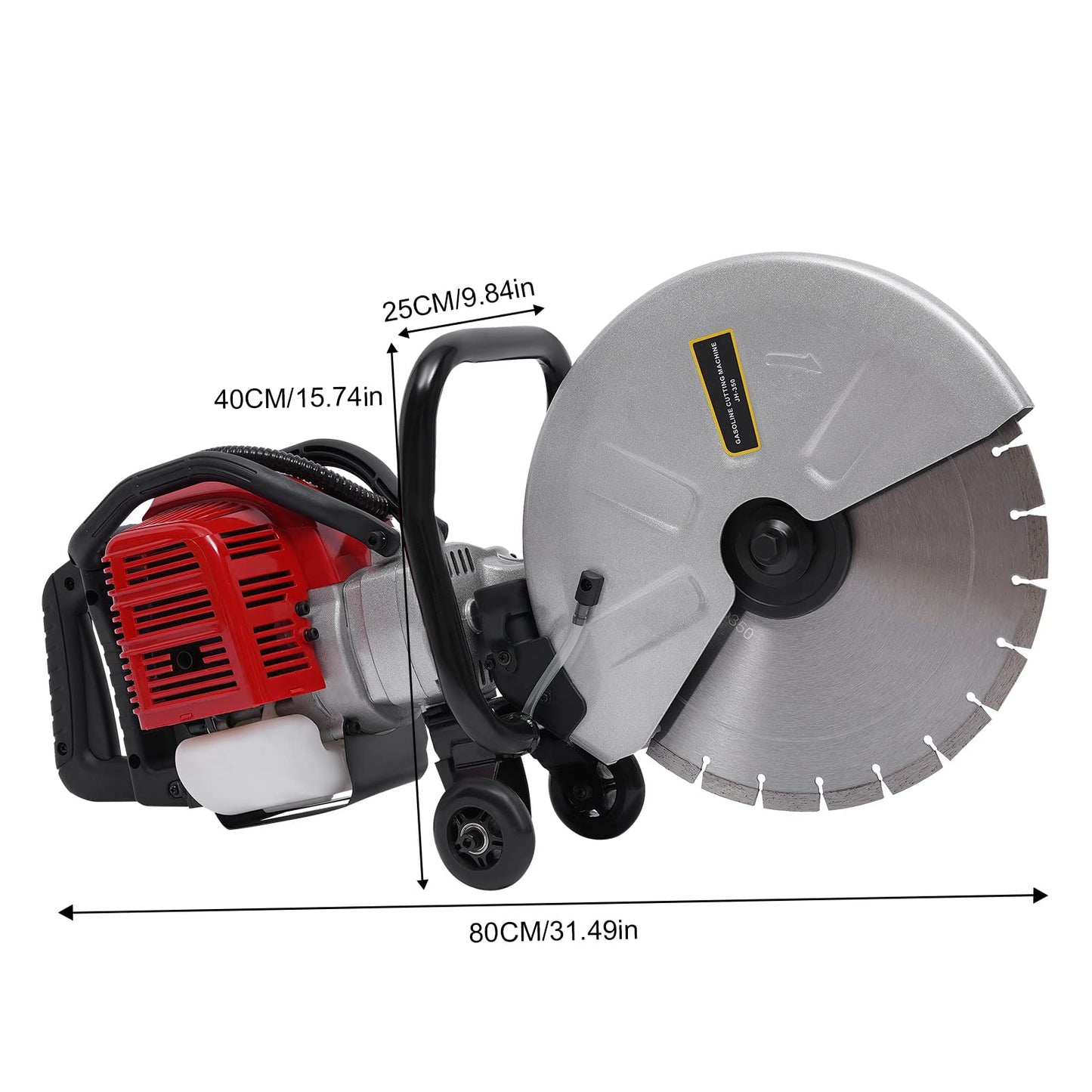 16In Gas Concrete Saw,1400w Concrete Gas Powered Cut-Off Saw with Blade and Directional Wheel, 2-Stroke 52cc Engine Cement Masonry Wet Dry Machine,4" Cut Depth,Motor Circular Cutter For Stone, Brick