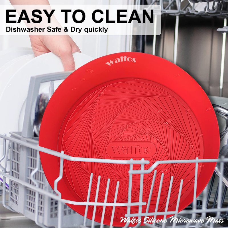 Walfos 12 10 Inch Silicone Microwave Mats, Microwave Splatter Cover for Food, Pot Holders for Kitchen, Non-Slip Heat Resistant Silicone Mats for Microwave, Oven, Hot Pan, Pot (Red)