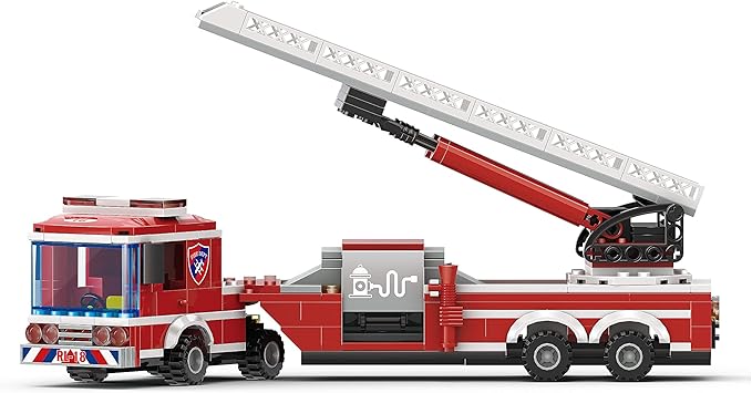 Apostrophe Games Fire Truck Building Block Set - 294 Pieces - Fire Fighter Building Blocks (Extended Ladder Firetruck) Learning and Education for Boys & Girls - Ages 10+