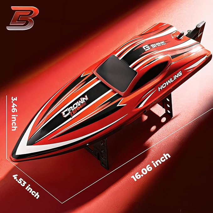 BEZGAR RC Boat 16 inch Big Brushless Remote Control Boat for Adults and Kids 55 KPH Large Fast RC Speed Boats with 2000mAh Battery Ideal Waterproof Toy Boats for Lakes - HJ818PRO Red (Pack of 2)