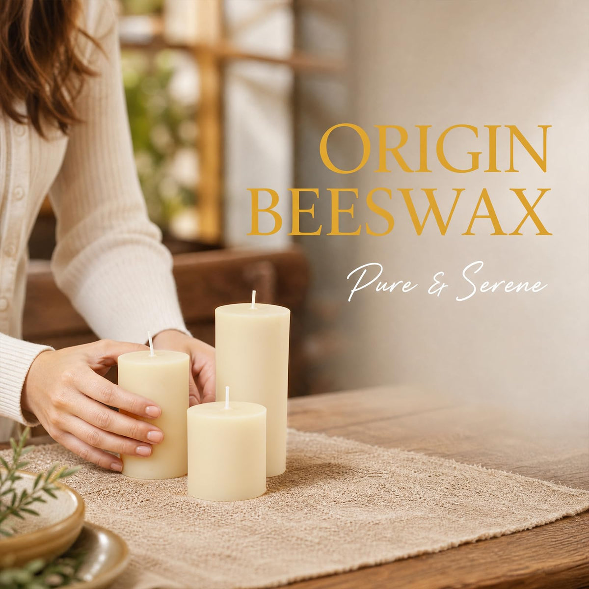 DEYBBY 2x4 inch Natural White Beeswax Pillar Candle Set of 6, Smokeless Dripless Pure Organic Beeswax Candles with Natural Scent for Wedding Home Decor Blackout Housewarming Event Gift (Cream