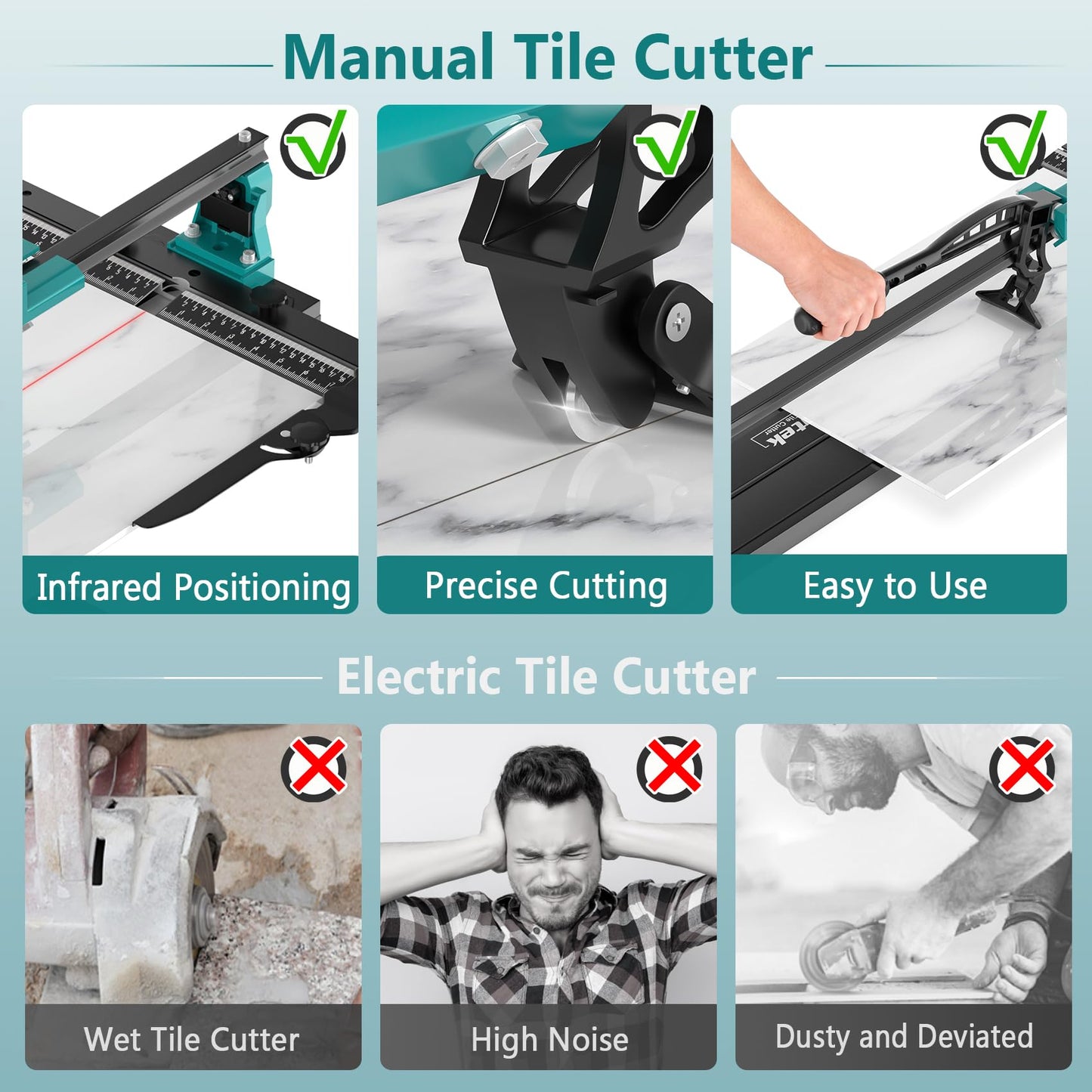 Seeutek Tile Cutter - 48 inch Professional Manual Porcelain Ceramic Tile Cutter, Double Rails Design Tile Cutter Tool, with Extra Tungsten Cutting Wheel and Laser Positioning