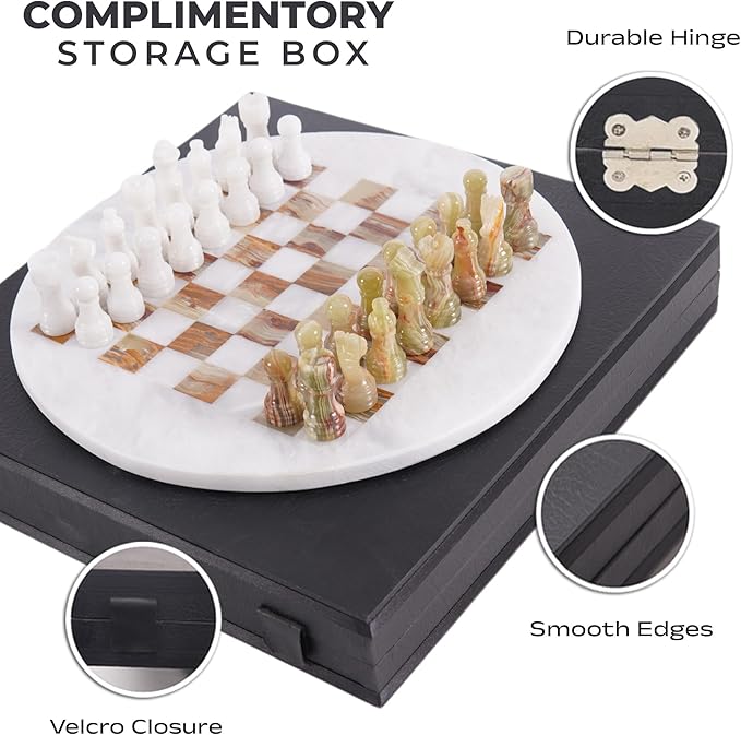 Marble Chess Set for Adults with Complementary Storage Box 15 White & Green Handmade Board Games for Adults Premium Chess Set Board Game with Extra Queens