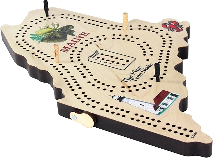 Maine Continuous Cribbage Board with Pegs - Made in USA