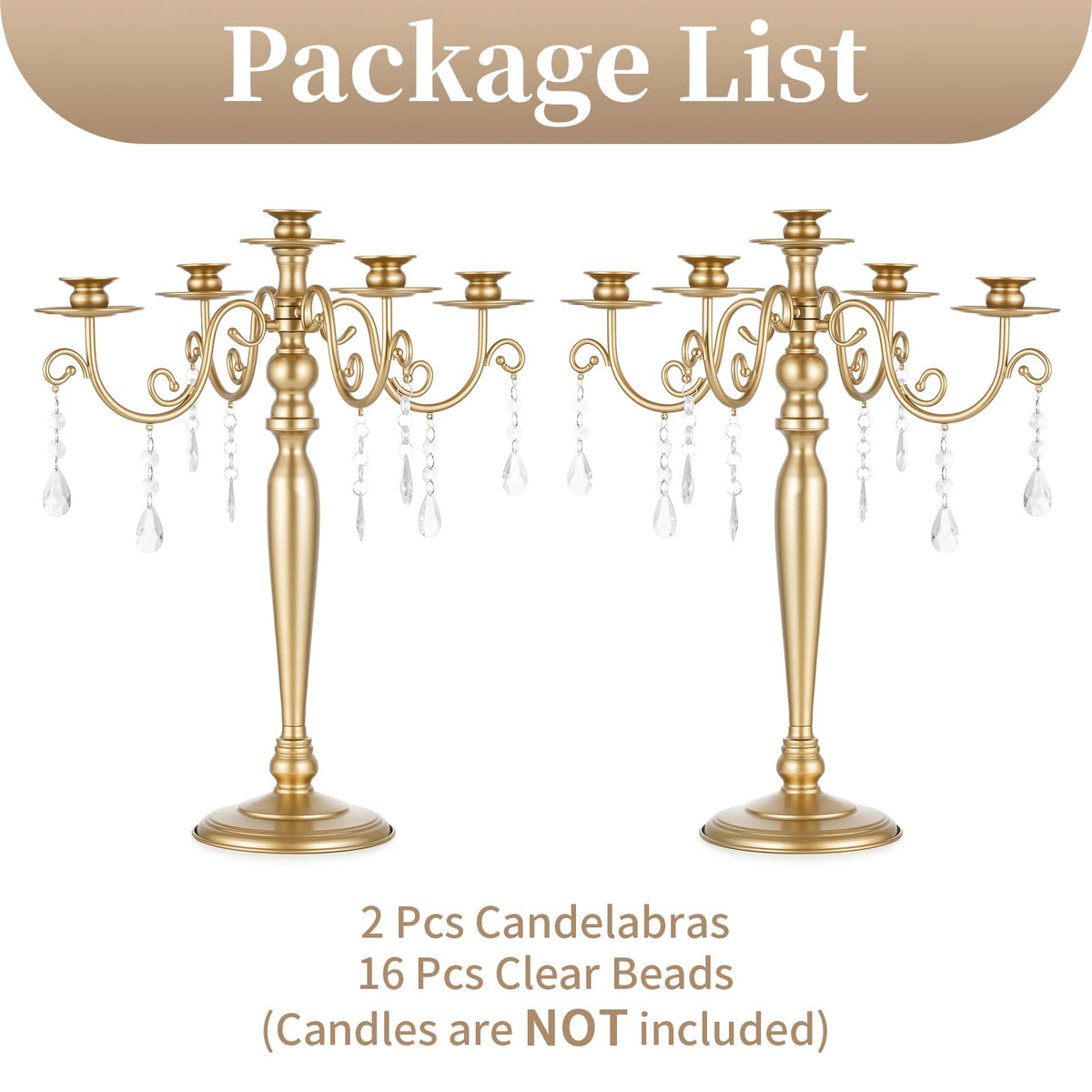 Sziqiqi Wedding Candelabra Table Centerpiece: 5 Arm Candelabras for Candlesticks - Gold Candle Holder Set of 2 for Christmas Engagement Birthday Party Event
