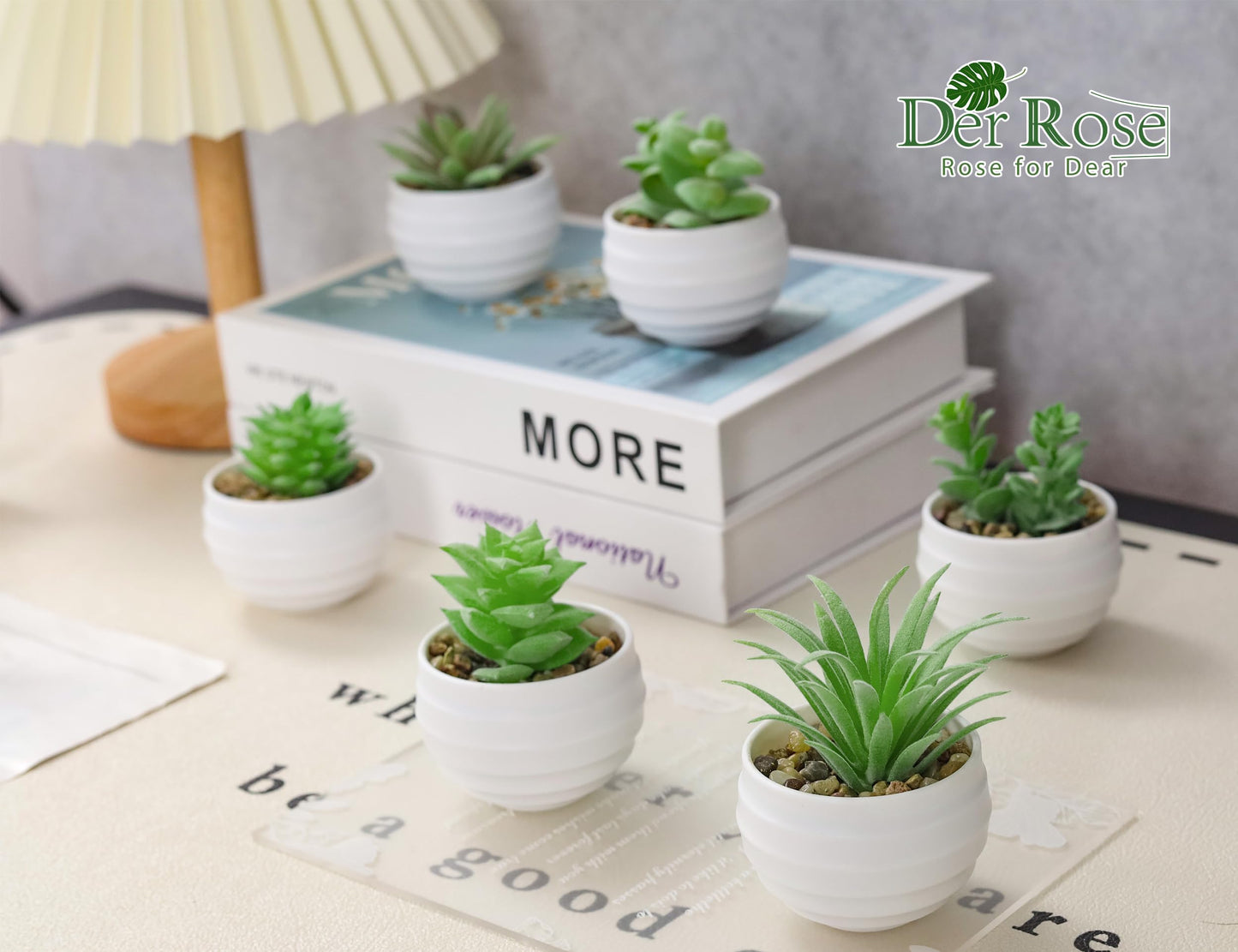 Der Rose Set of 6 Succulents Plants Artificial in Pots Small Fake Plants Graduation Gifts for Bedroom Aesthetic Living Room Shelf Bathroom Decor Office Desk Accessories