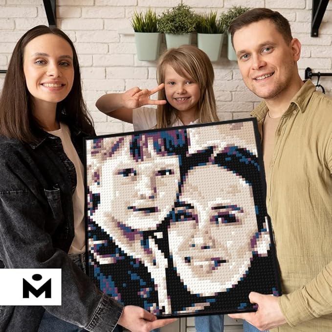 Color S Custom Photo Mosaic Building Set | DIY Craft Kit for Brick Wall Art Creation from Any Photo | Personalized Gift | Framed Building Blocks Portrait | Pixel Art Building Kit 20x20 in