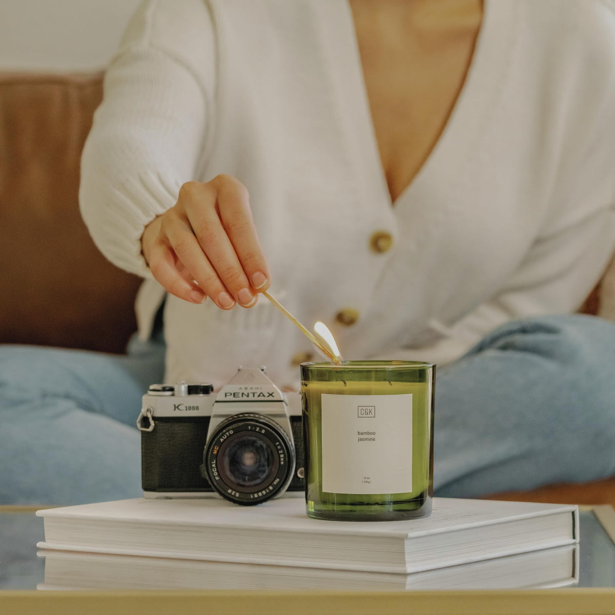 Craft & Kin 12oz Amber Moss Candle for Home | Premium Green Winter Scented Candles for Men | Made with Natural Soy | Holiday Candles Gifts for Men and Women | Nature Collection