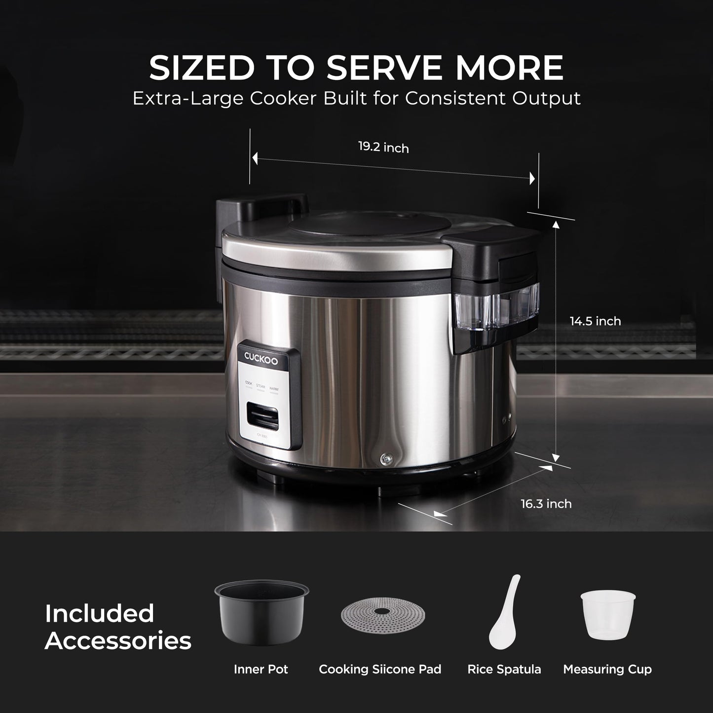 CUCKOO Commercial Rice Cooker & Warmer, Extra Large Rice Cooker 30-Cup Uncooked / 60-Cup Cooked, Professional Industrial Grain Cooker with Large Capacity, Easy One-Touch Operation, Silver (CR-3055)