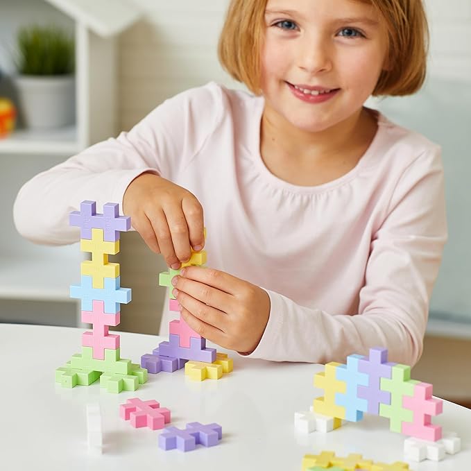Plus Plus Big - 200 Big pc in Storage Tub - Basic Neon and Pastel Mix w/ Baseplates - Construction Building Steam Toy Interlocking Large Puzzle Blocks for Toddlers and Preschool