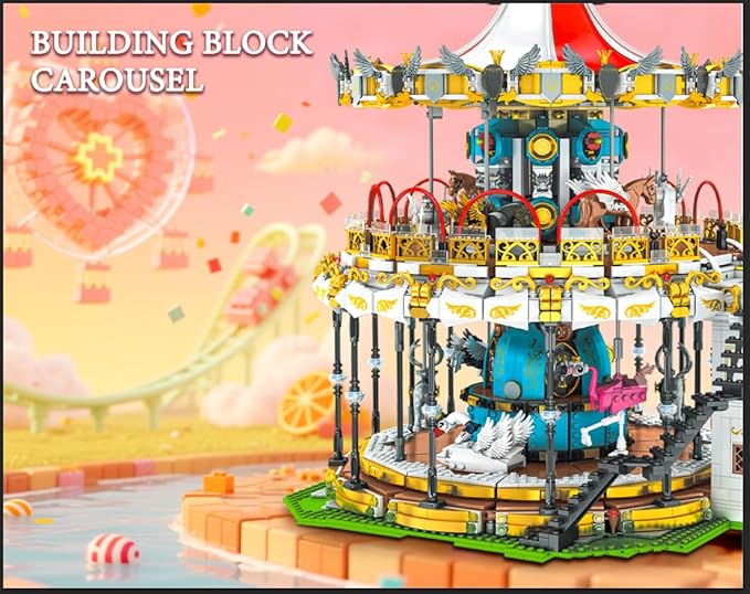 Sosuy Carousel Building Set Electric Motorized Merry-Go-Round Model Amusement Park Toy for Boy Girl Teen Birthday Gifts for Adult Kid Ages 6 7 8 9+ City Construction Theme Collection 5086pcs