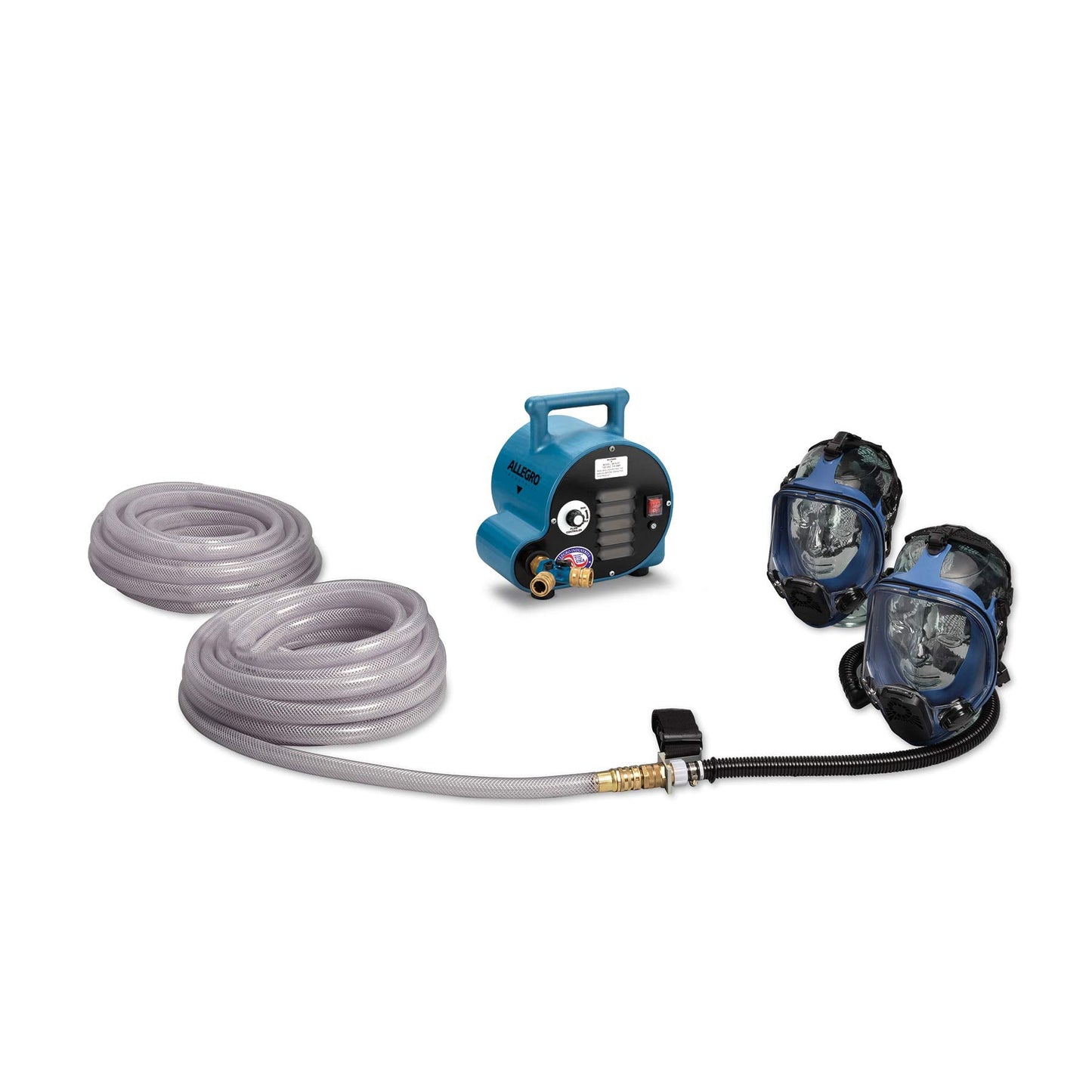 Allegro 9200-02A | Two Worker Full Mask Breathing Air Respirator System with 50β Hose | Portable Blower Unit | NIOSH Approved Full Mask Respirators | Durable Silicone Facepiece