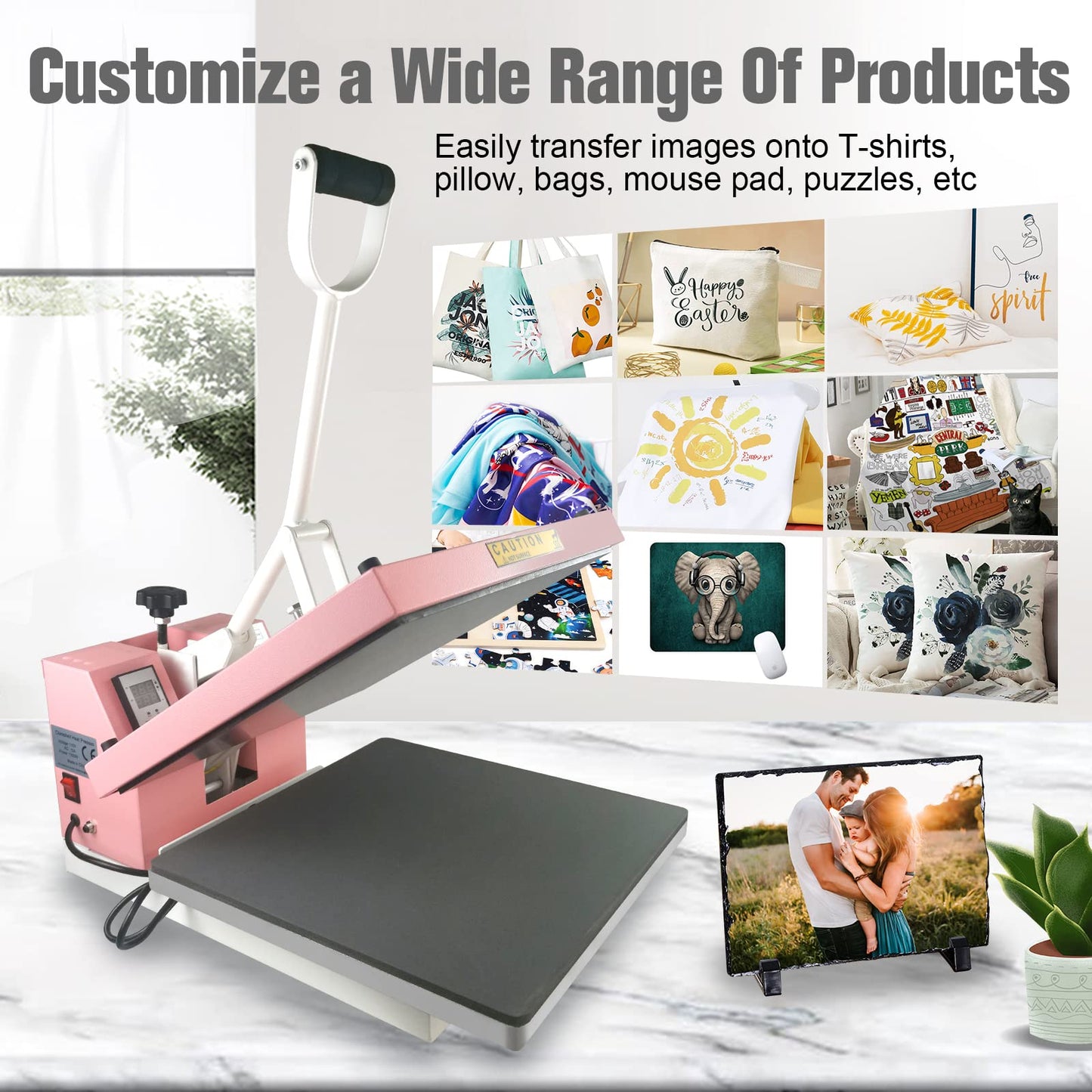 BetterSub Industrial 15"x15" Clamshell Heat Press Machine for T-Shirts, Sublimation, Vinyl & HTV - Digital Control, Non-Stick Teflon Plate, Safety Features for DIY/Home/Business (Pink)