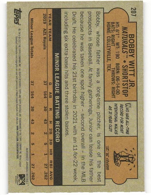 BOBBY WITT JR. 2021 Topps Heritage Minors #207 High Number Short Print SP Baseball Rookie Card RC Kansas City Royals