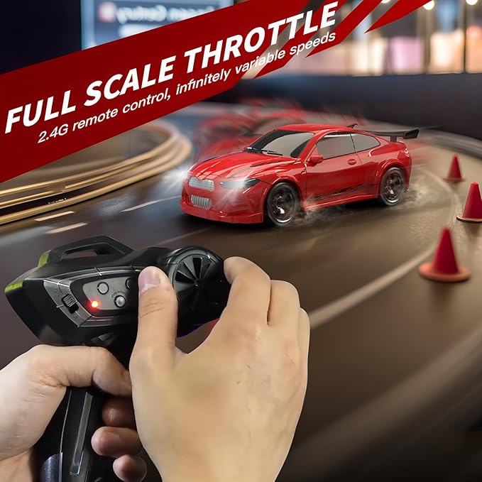 Desktop Mini Size 1:64 Scale 4WD RC Drift Car with Skill-Building Drift Control & LED Lights – Learn Drift Techniques Fast Charge Adjustable Throttle 2.4GHz Remote – Blue