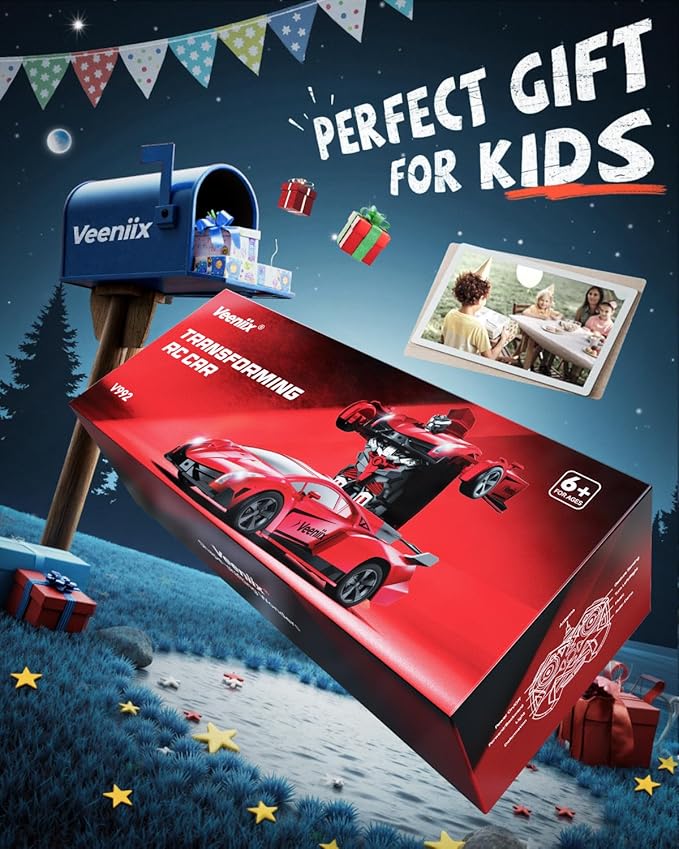 V992 Transform Remote Control CarTransform Robot RC Cars1:14 Scale2-in-1 Robot Toy Car with Sound & LightGesture SensingAutomatic DeformationGreat Gifts Toys for Boys and Girls 4-6 (Red)