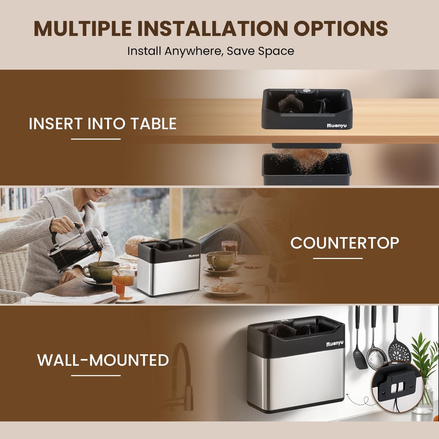 Huanyu Electric Coffee Bean Grinder 250G Automatic Burr Grinder Green and Huanyu Electric Espresso Portafilter Cleaner with Dual Brush Heads and Three Scrapers Bundle
