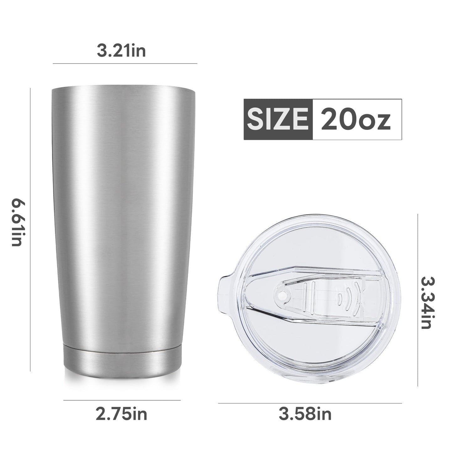 Orebigo 20 oz Tumbler with Lid Stainless Steel Insulated Tumblers Bulk Double Wall Vacuum Cups Powder Coated Travel Mug Keep Drink Cold and Hot, Stainless Steel, 8 Pack