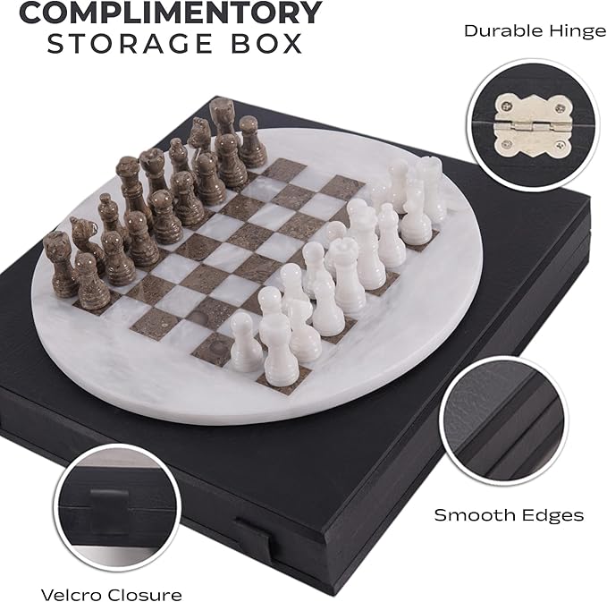 Marble Chess Set for Adults with Complementary Storage Box 15 White & Oceanic Handmade Chess Board Game Luxury Board Games for Adults with Extra Queens